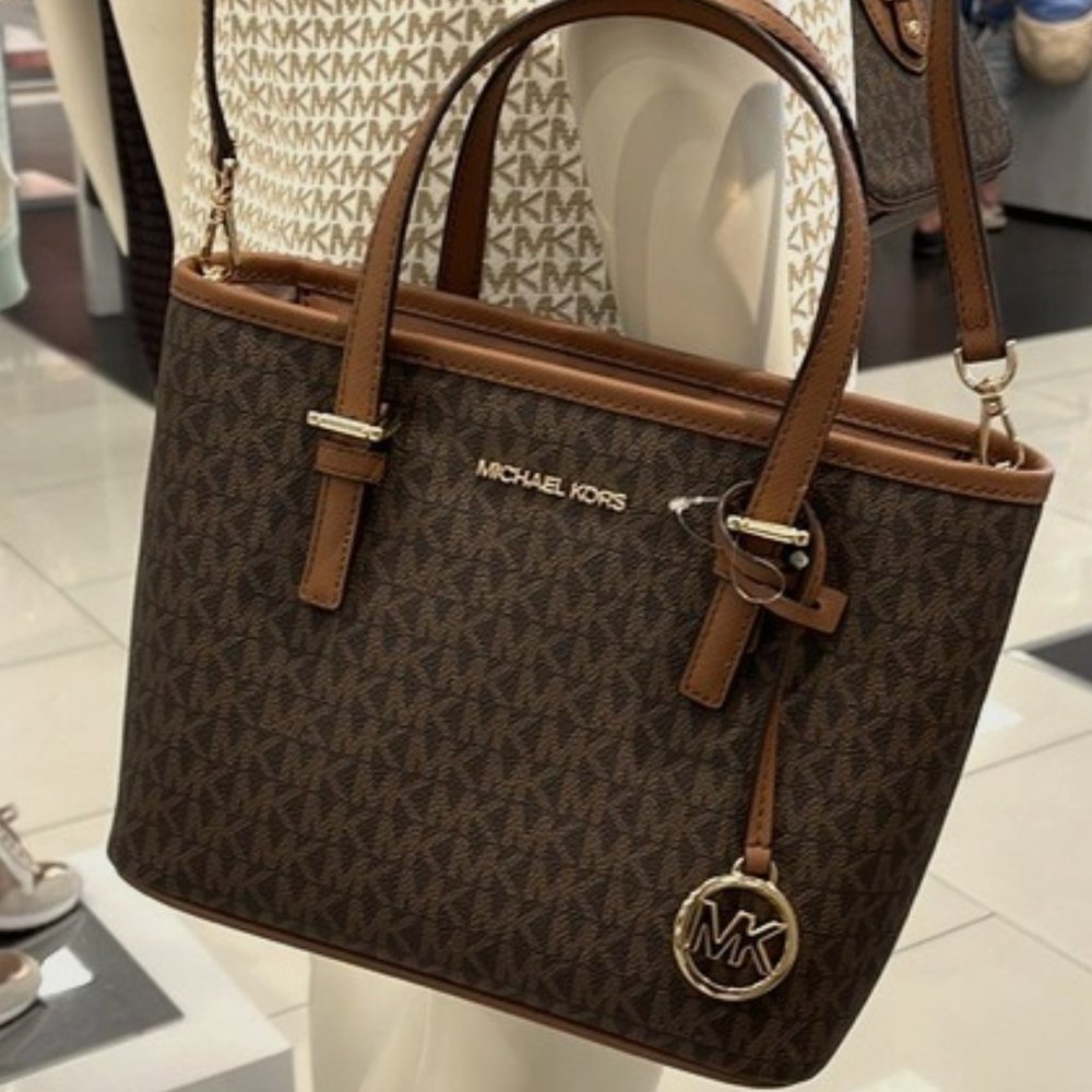 Michael Kors Jet Set Travel XS Carryall Tote Top Zip Tote Brown - Picture 1 of 16